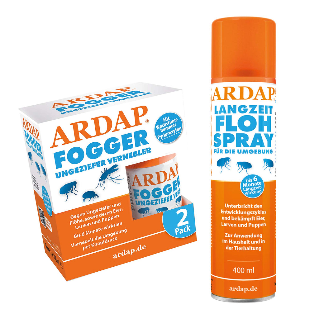 ARDAP set 1 x 400 ml flea spray + 2 x 100 ml fogger against fleas + microfiber cloth - PawsPlanet Australia