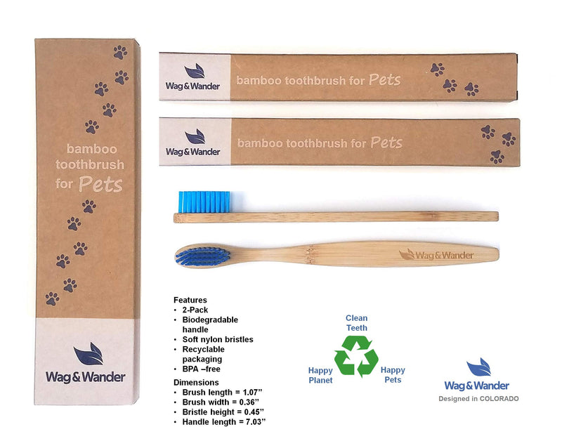 2-Pack Bamboo Pet Toothbrush for Dogs and Cats, Super Soft Bristles, Sustainable, Eco-Friendly, Stocking Stuffer Large Blue - PawsPlanet Australia