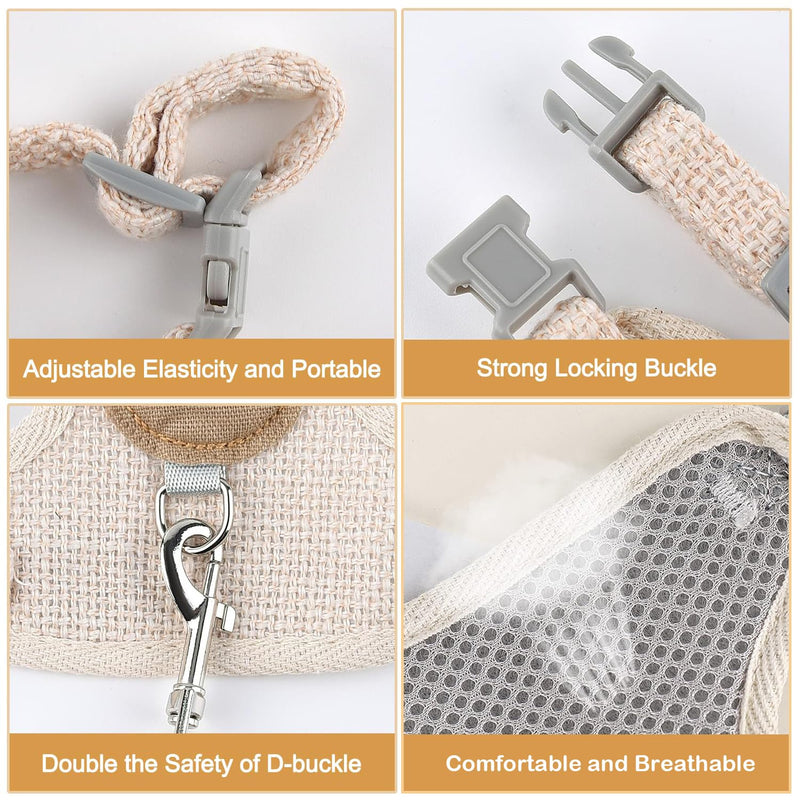 Pack of 2 Rabbit Leash, Gray & Beige Rabbit Harness, Elastic Adjustable Rabbit Leash, Rabbit Harness with Leash for 1-3 Pounds Small Animals, Rabbit Accessories - PawsPlanet Australia