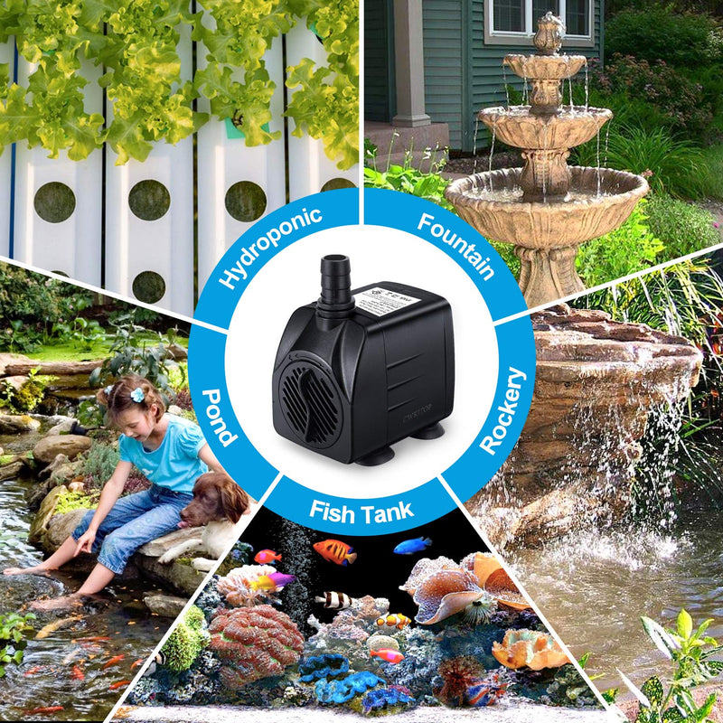 CWKJ Fountain Pump, 220GPH(15W 900L/H) Submersible Water Pump, Durable Outdoor Fountain Water Pump with 7.2ft（2.2m） Power Cord, 3 Nozzles for Aquarium, Pond, Fish Tank, Water Pump Hydroponics - PawsPlanet Australia