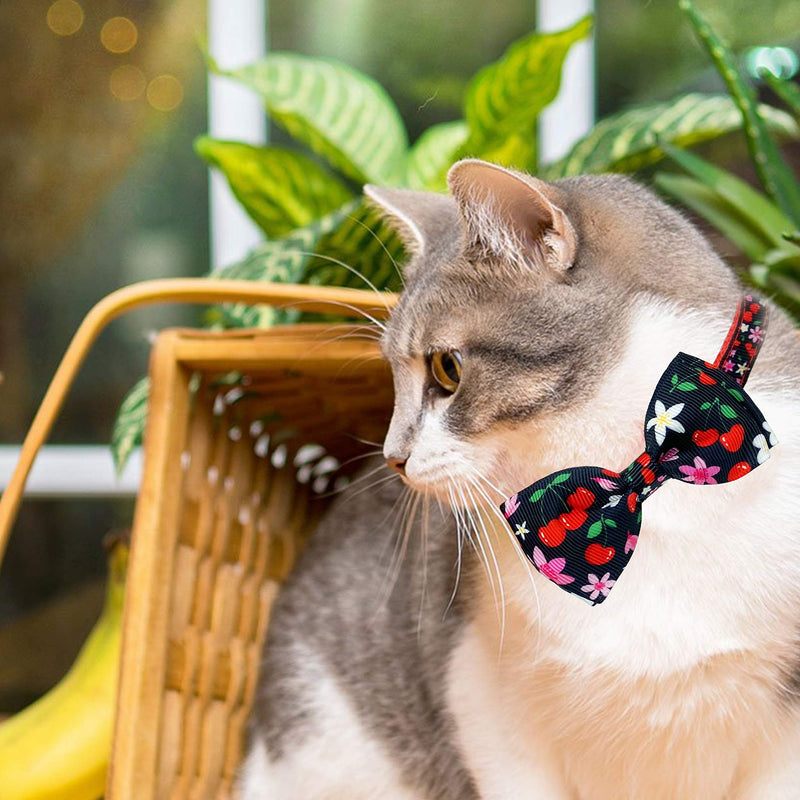 Pohshido 2 Pack Summer Cat Bowtie Collar with Bell, Holiday Safety Breakaway Buckle Kitty Kitten Collars, Assorted Pattern Availables (Adjustable Size from 7.8-12.8 inch) Blossom cherry/Sunflower - PawsPlanet Australia