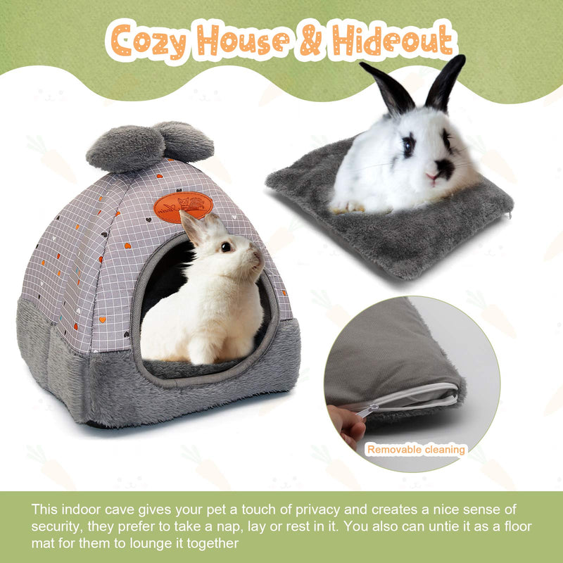 YUEPET Bunny Bed Warm Guinea Pig Cave Beds Cute Bowknot House Big Hideouts Cage Accessorie for Dwarf Rabbits Hamster Bunny Ferrets Rats Hedgehogs Chinchilla Grey - PawsPlanet Australia