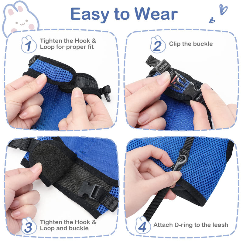Pettom Bunny Rabbit Harness with Stretchy Leash Cute Adjustable Buckle Breathable Mesh Vest for Kitten Small Pets Walking S(Chest:10.8-12.9 in) Blue - PawsPlanet Australia