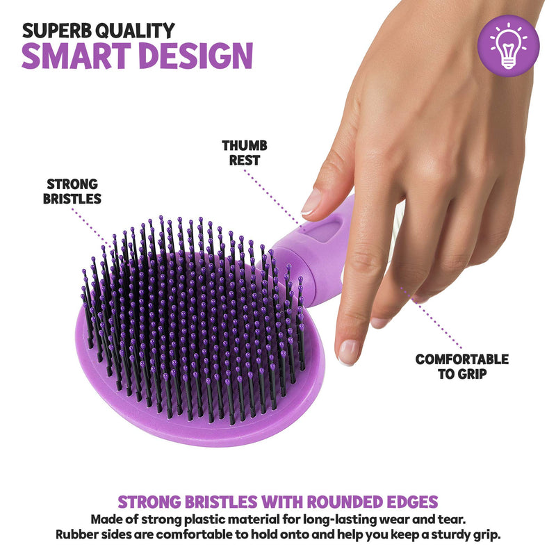 Round Bristle Pet Brush for Dogs and Cats - Gentle Grooming for Short or Long Hair - Soft Tool for Sensitive Skin Removes Dander, Dirt, and Detangles - Purple - PawsPlanet Australia