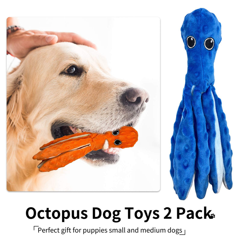 Dog Squeaky Toys Octopus - 2 Pack No Stuffing Crinkle Plush Dog Toys for Puppy Teething, Durable Interactive Dog Chew Toys for Small to Medium Dogs Training Playing and Reduce Boredom(Orange&Blue) Orange&Blue - PawsPlanet Australia