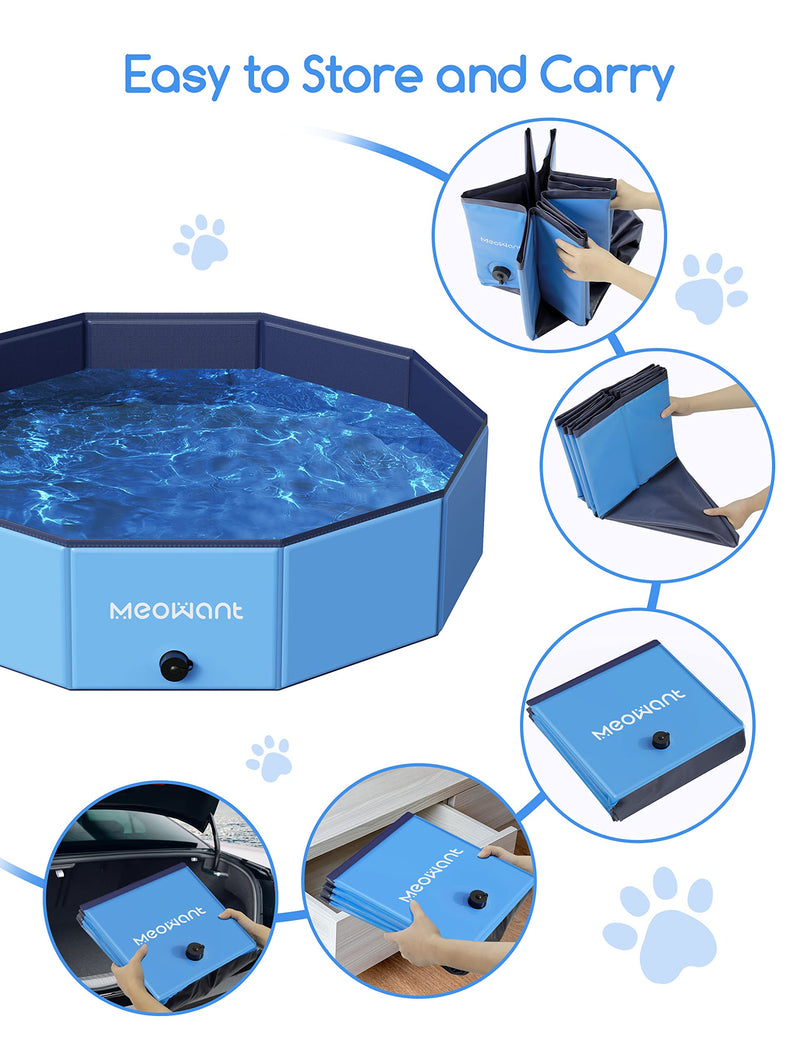 Dog Paddling Pool, Meowant Foldable Dog Swimming Pool for Dogs, 120x30cm Foldable Dog Pool with 8pcs Repair Patch Pet Bath Pool, Portable Bathing Tub Kiddie Pool for Kids Dogs L(120*30cm) - PawsPlanet Australia