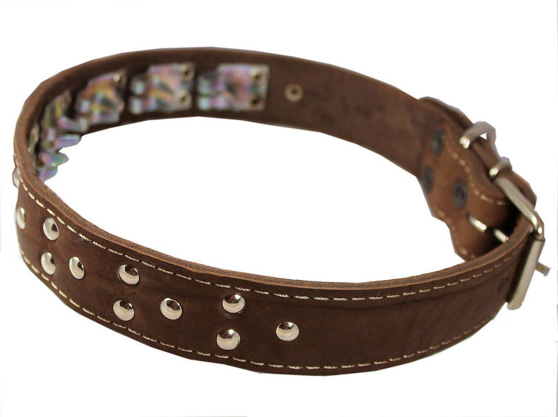 [Australia] - Training Pinch and Genuine Leather Studded Dog Collar Fits 16"-19" Neck Brown 24"x1" Wide 