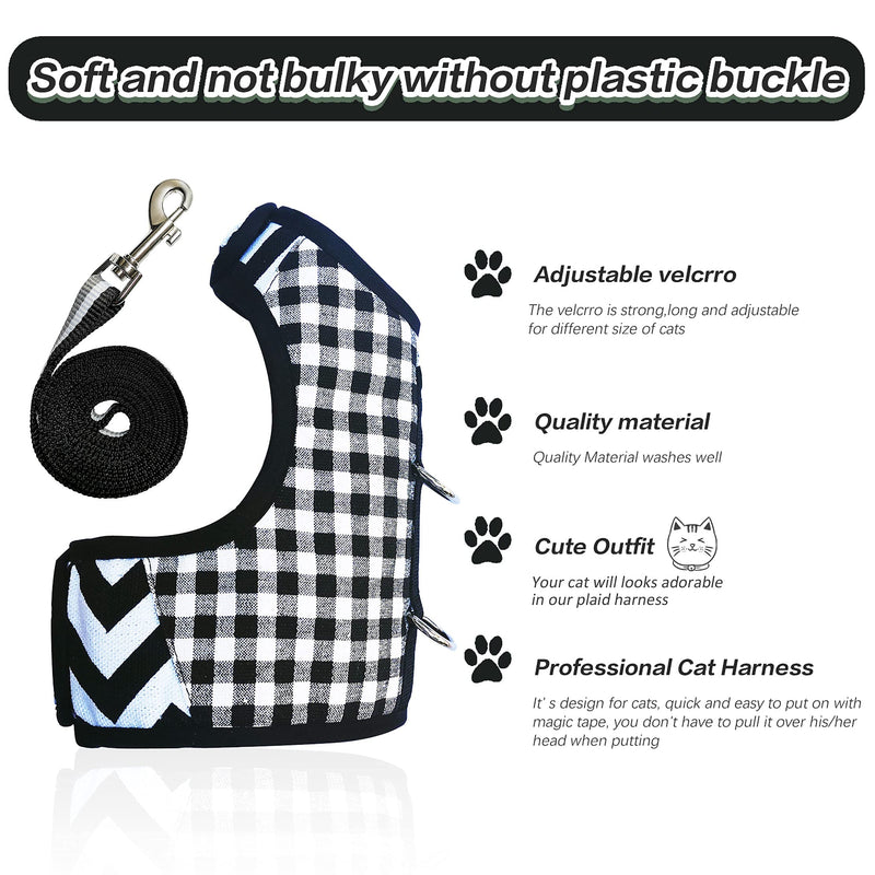 Yizhi Miaow Escape Proof Kitten Harness with Leash Small, Adjustable Kitten Walking Jackets, Padded Kitten Vest Black Plaid - PawsPlanet Australia