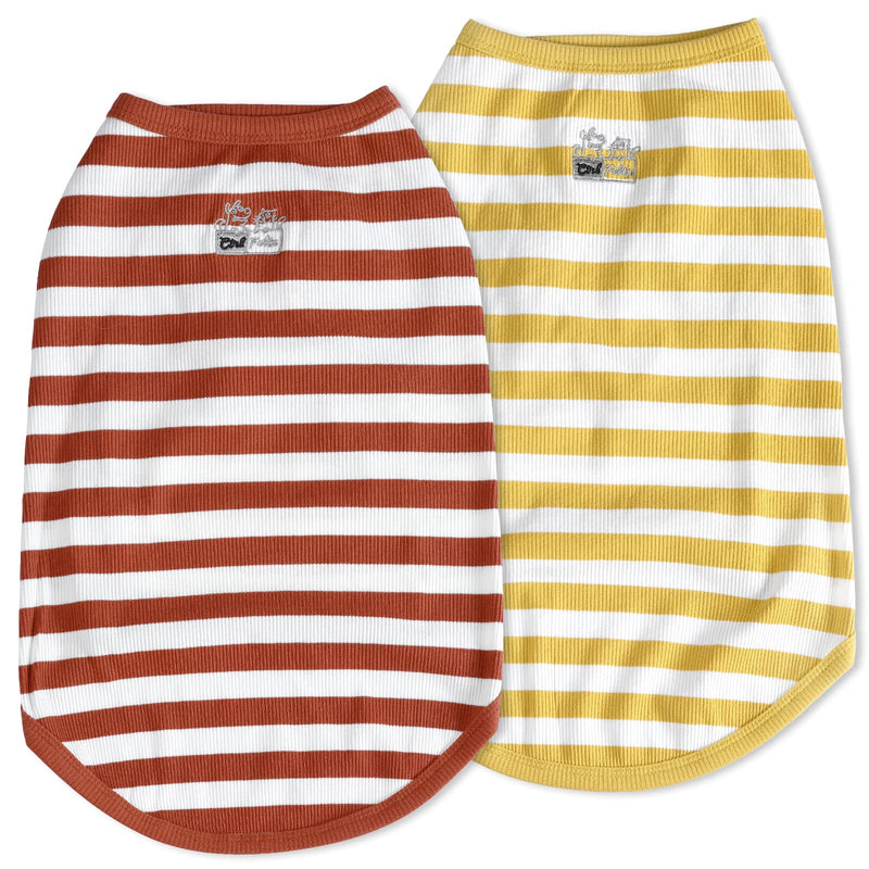 CtilFelix Dog Shirt Striped Dog Clothes Stretchy Vests Soft Cotton for Small Medium Large Dogs Boy Girl Puppy Clothes Lightweight Cat Outfit Kitten Tank Top Apparel T-Shirts Pack-2 Yellow & Rust L L - Chest ~17.7" / 9-17 lbs - PawsPlanet Australia