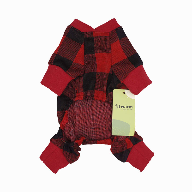 [Australia] - Fitwarm 100% Cotton Buffalo Plaid Dog Clothes Puppy Dog Pajamas Pet Apparel Cat Onesies Jammies Doggie Jumpsuits M Red 