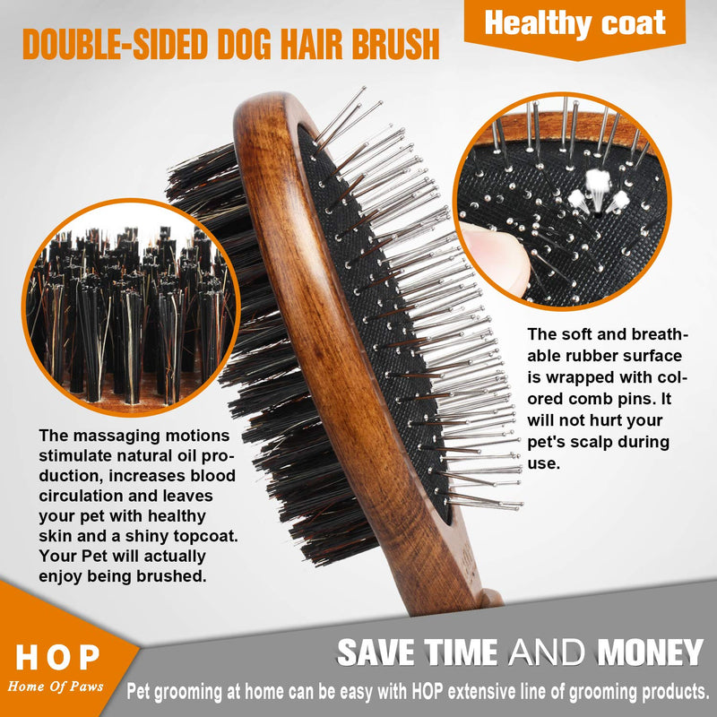 Premium Dog Brush for Grooming, Double Sided Pin&Bristle Brush Deshedding Tool, Dog Brush for Long Hair & Short Hair, Cat Brushe Grooming Comb for Detangling and Dirt Cleaning, Lotus Wood - PawsPlanet Australia