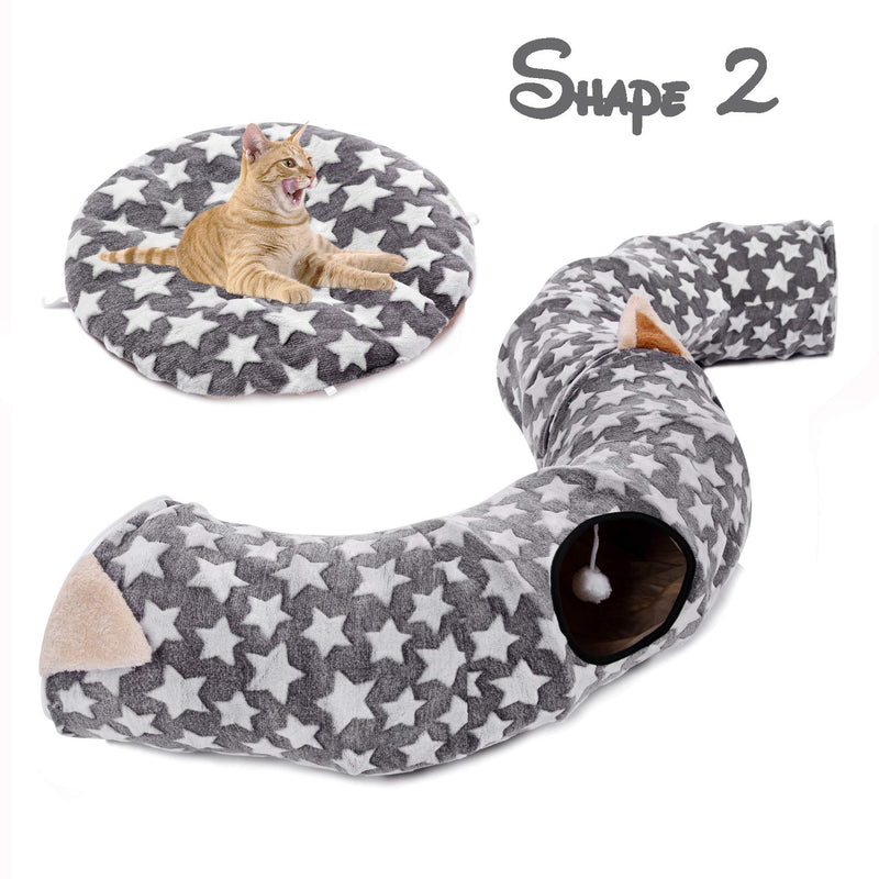 [Australia] - LUCKITTY Cat Dog Tunnel Bed with Cushion Tube Toys Oxford Cloth Large Diameter Longer Crinkle Collapsible 3 Way for Large Cats Kittens Kitty Small Puppy Outdoor 6FT Grey 