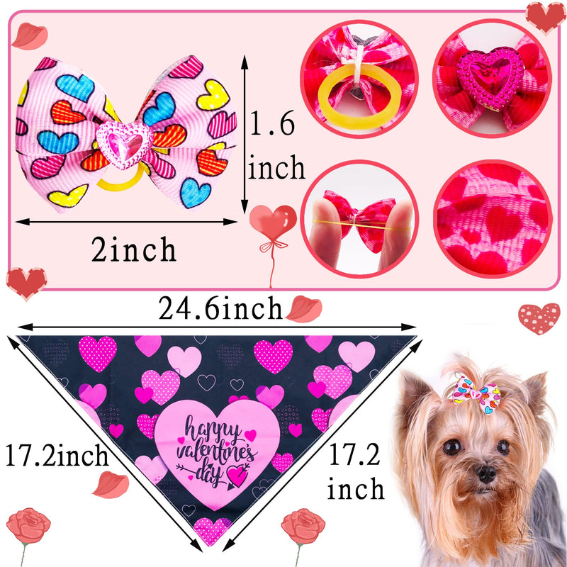 JpGdn 2PCS/Pack Valentine's Day Dog Bandanas with 5 Pairs Small Dog Hair Bows with Rubber Band Red Pink Heart Design Valentine for Girl Pet Puppy Doggy Cat Grooming Accessories Attachment - PawsPlanet Australia