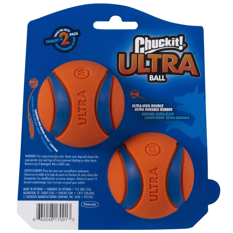 ChuckIt! Ultra Squeaker Dog Ball, Durable High Bounce Rubber Floating Dog Toy, Blue & Orange, Small, 2 Pack & Ultra Ball, Durable Dog Ball High Bounce Rubber Dog Toy, 2 Pack, Medium + Ultra Ball, Medium - PawsPlanet Australia