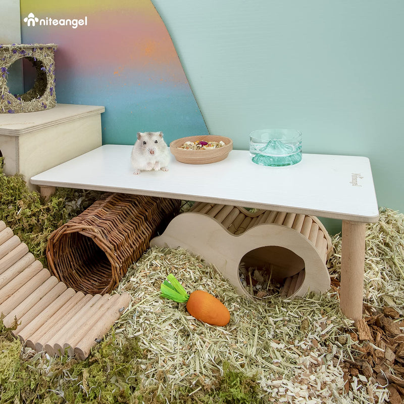 Niteangel Hamster Play Wooden Platform: - for Dwarf Syrian Hamsters Gerbils Mice Degus or Other Small Pets (Rectange - 7'' Height, White) Rectange - 7'' Height - PawsPlanet Australia