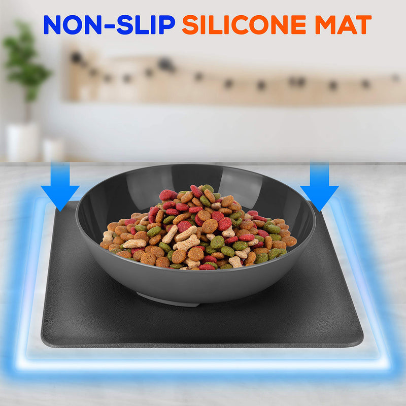 [Australia] - Non Skid Pet Bowl Set - No Flip Dog Bowl Dog Spill Proof Mat Set - Interlocking Non Skid Pet Puppy Cat Dog Bowl With Mat - Twisty Dish Food/Water Bowl for Mess Free Feeding - SereneLife SLTDG69 (Gray) Large Bowl 