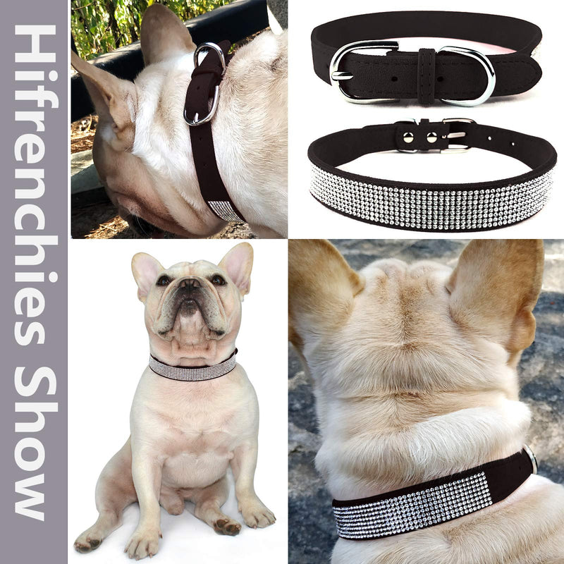 Hifrenchies Crystal Rhinestones Sparkling Diamonds Soft Suede Leather Dog Pet Collars for Frenchie,Cute Dazzling Shining Collar for Cat Puppy and Other Small Medium Dog(XS,BLACK) XS Black - PawsPlanet Australia