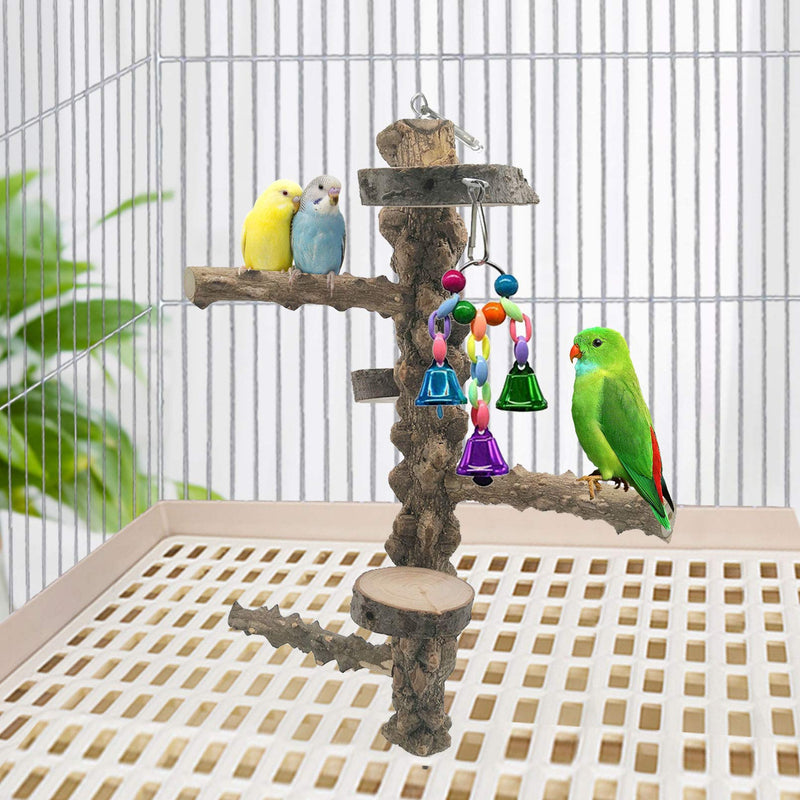 Tfwadmx Parrot Perch Bird Natural Wood Stand Branch Hanging Swing Stick Parakeet Climbing Paw Grinding Platform Chewing Hanging Bell Toys for Cockatiels, Love Birds and Finches Birdcage Accessories - PawsPlanet Australia