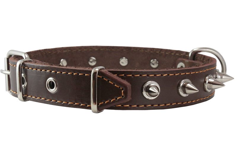 [Australia] - Dogs My Love Real Leather Brown Spiked Dog Collar Spikes, 1" Wide. Fits 14"-17" Neck, Medium Breeds 