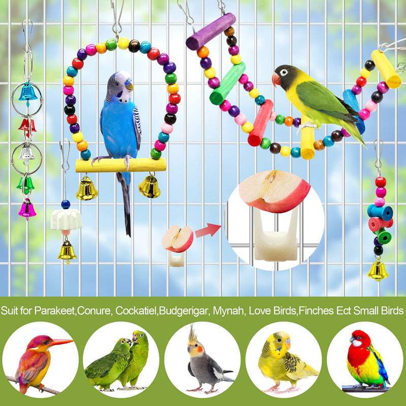 21 PCS Bird Toys Parrot Swing Chewing Toy Hanging Perches with Bell Birds Foraging Toys for Small Parakeets Cockatiels Parrots Conures Love Birds - PawsPlanet Australia