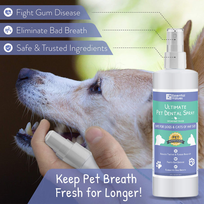 Dog Breath Freshener (8 fl oz) | Pet Dental Spray & Water Additive for Dogs and Cats (Made in USA), Natural & Safe Dental Care, Excellent for Bad Pet Breath | Fight Tartar, Plaque & Gum Disease - PawsPlanet Australia