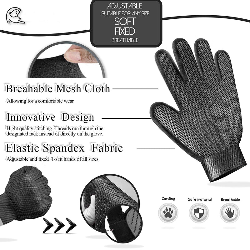 SSRIVER Pet Grooming Glove Hair Remover Brush Gentle Deshedding Efficient Pet Mitt Pet Massage Gloves Left & Right Hand Draw Dog Cat Horse Long Short Fur (1 Right Hand) Black - PawsPlanet Australia