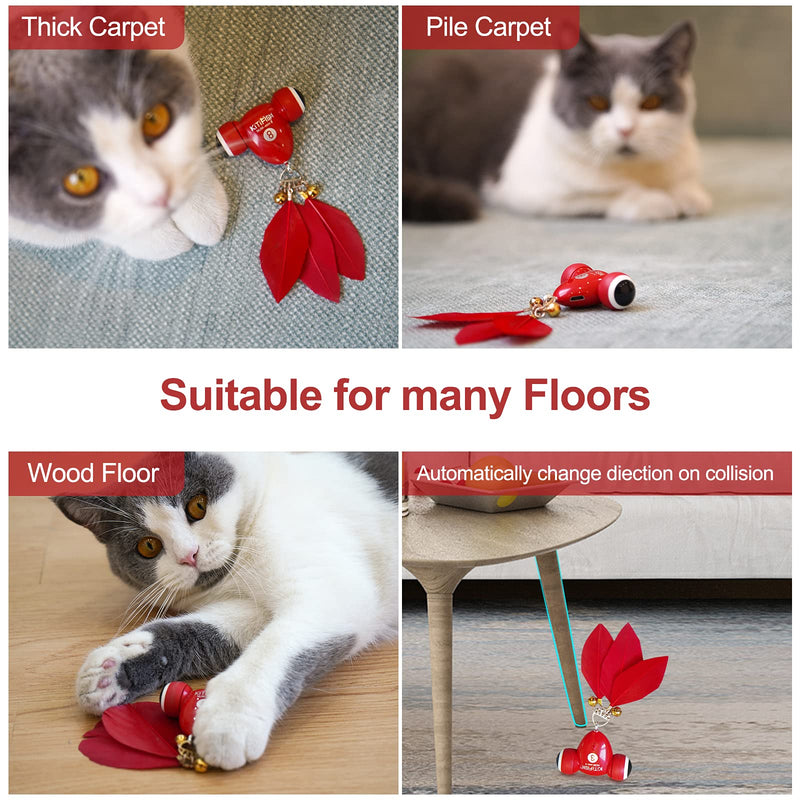 Automatic Cat Toys for Indoor,Robotic Interactive Cats Toys with Feather/Bells,360 ° Rolling,Kitten Toys with USB Rechargeable/LED Light - PawsPlanet Australia