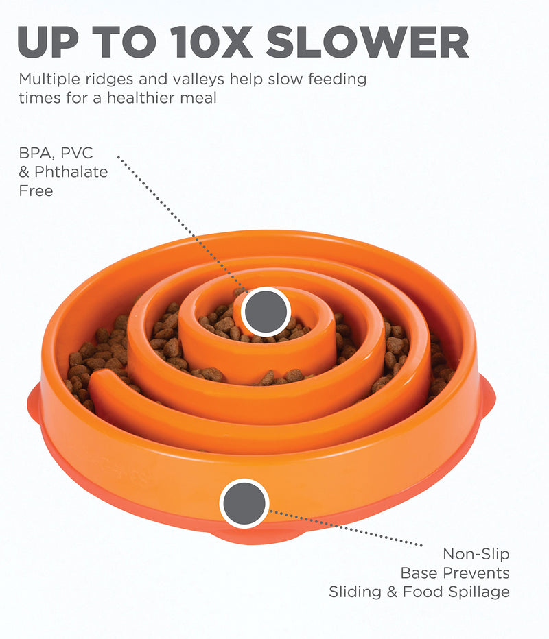 Outward Hound Fun Feeder Slo Bowl - Slow Feeder Dog Bowl Large/Regular Orange Swirl - PawsPlanet Australia