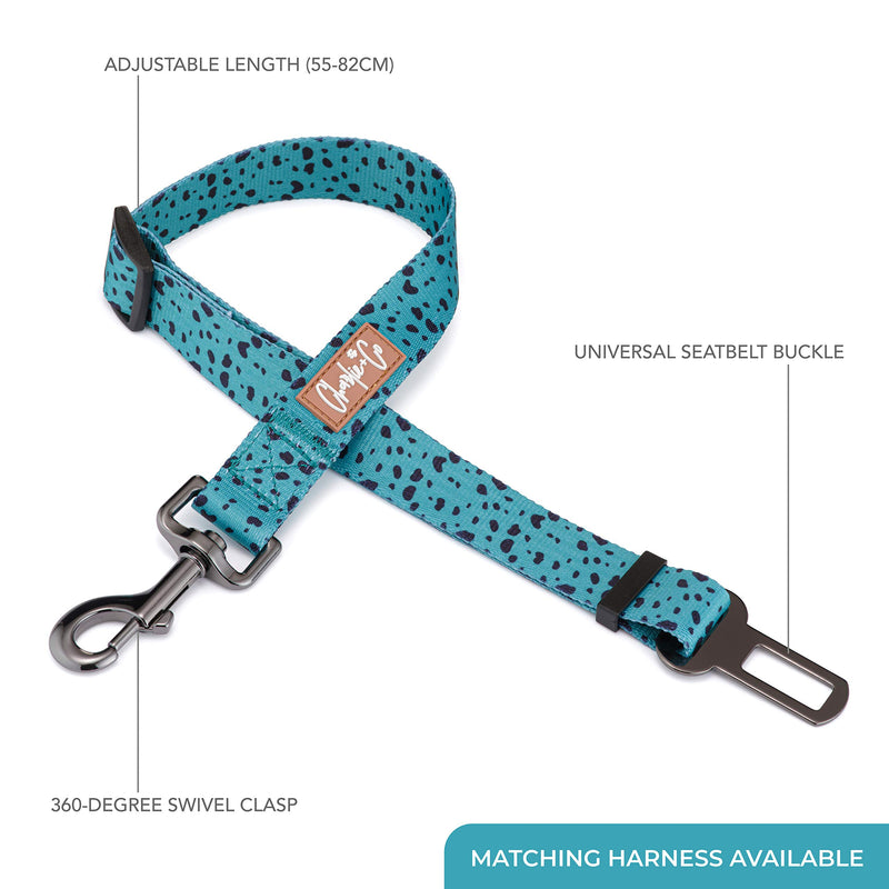 Charlie + Co Pet Dog Car Seatbelt with Universal Safety Buckle, 360 Degree Swivel Clasp, Adjustable Length (46cm - 72cm) (Keep it Teal) Keep it Teal - PawsPlanet Australia