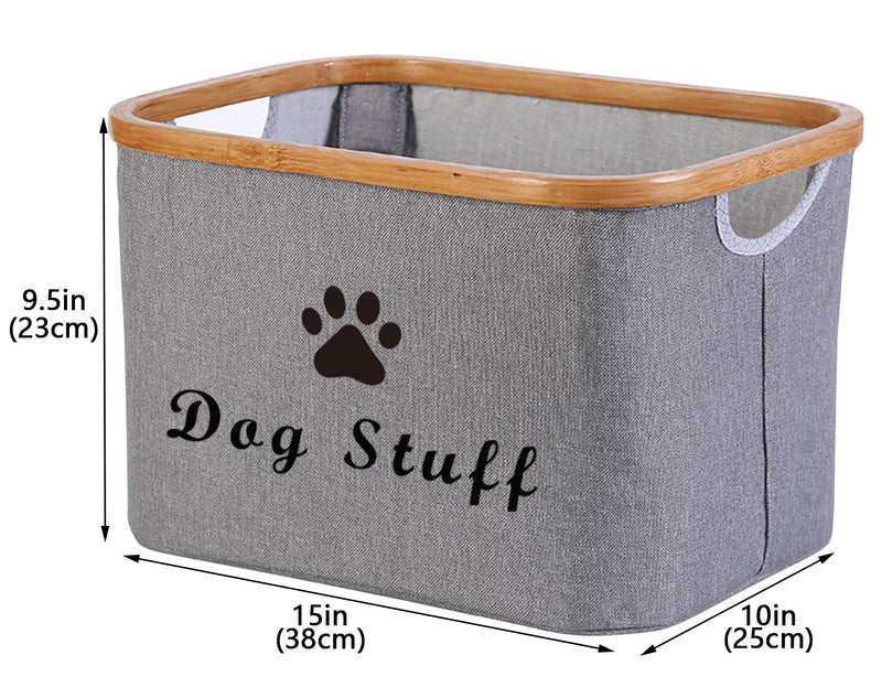 Morezi Cotton linen Pet Toy and Accessory Storage Bin, Basket Organizer Removable with Bamboo Strip - Perfect for Organizing Pet Toys, Blankets, Leashes and Food - Gray - PawsPlanet Australia