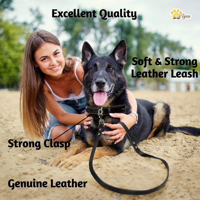 Leather Dog Leash 6 Foot x 3/4 inch - Strong and Soft Leather Leash for Large and Medium Dogs - Dog Training Leash (Black) L - 6 ft x 3/4 inch Black - PawsPlanet Australia