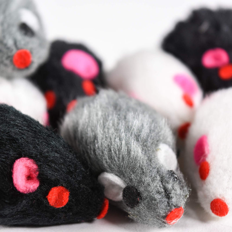 Penn-Plax Play Fur Mice Cat Toys | Mixed Bag of 12 Play Mice with Rattling Sounds | 3 Color Variety Pack - CAT531, Black and White - PawsPlanet Australia