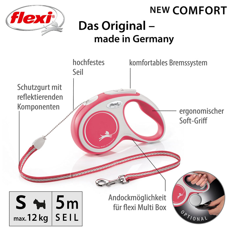 flexi dog leash, extendable, with soft handle, 3 m / 5 m / 8 m / 8 m / 8-20 kg, red, small, 4000498042823 - PawsPlanet Australia