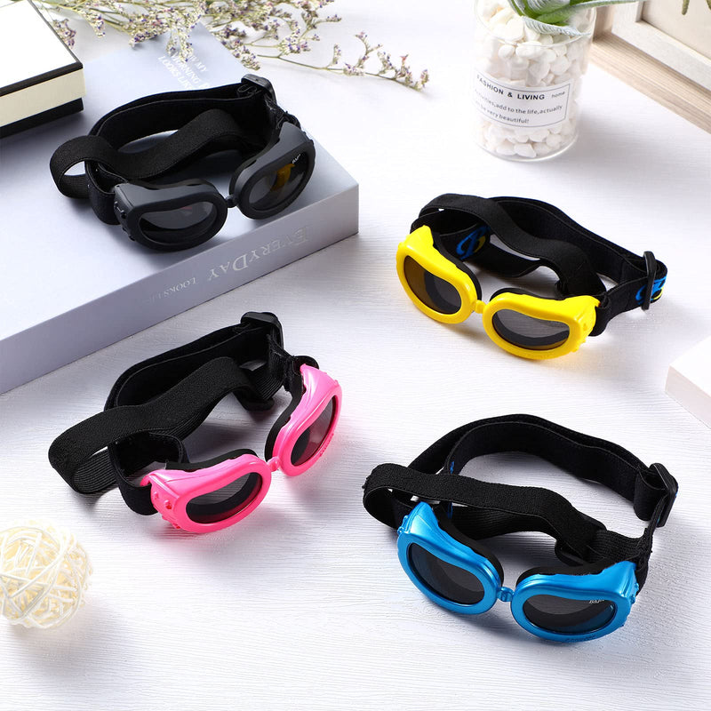 4 Pieces Small Dog Goggles Sun Protection Dog Glasses Adorable Pet Sunglasses Eye Wear with Adjustable Strap Waterproof Windproof for Doggy Puppy Cat (Black, Pink, Blue, Yellow) Black, Pink, Blue, Yellow - PawsPlanet Australia