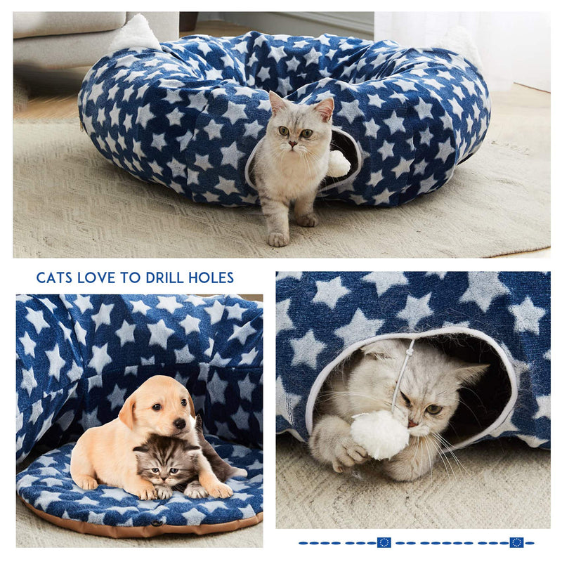 WESTERN HOME WH Cat Tunnel Bed with Soft Mat, Cat Tunnel Toys with Peephole Fun Ball, Cat Tube Bed Tunnel Collapsible 3 Way Kitty Toys for Indoor Pet Kittens, Removable and Washable Dog Cat Maze - PawsPlanet Australia