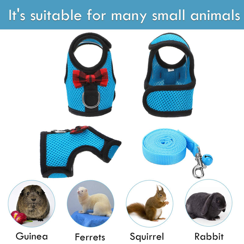 [Australia] - SATINIOR 2 Pieces Soft Small Pet Harness Pet Walking Vest with Bowknot Bell Breathable Puppy Harness Nylon Pet Leash Vest Set for Bunny, Ferret, Rats, Iguana, Hamster S Blue, Black 