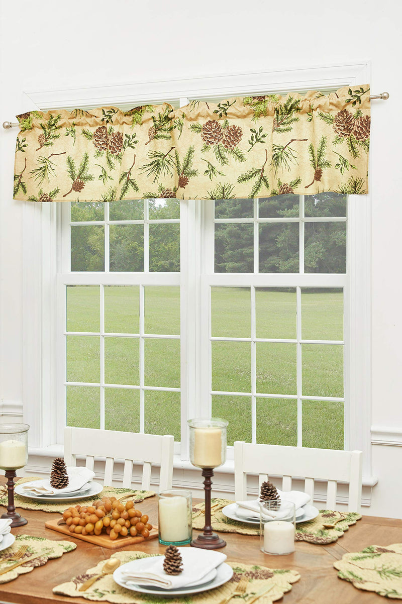 C&F Home Woodland Retreat Window Treatment Curtain Pinecone Decor Decoration Cabin Rustic Lodge Brown Green Cotton for Living Room Kitchen Valance Tan - PawsPlanet Australia