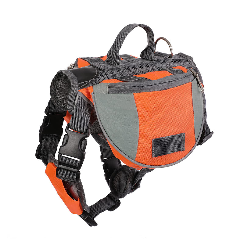 MIGOHI Dog Backpack, Durable Doggy Saddle Bag with Reflective Strip & 2 Side Pockets, Polyester Breathable Pet Camping Hiking Travel Pack for Medium Large Dogs Small Orange - PawsPlanet Australia