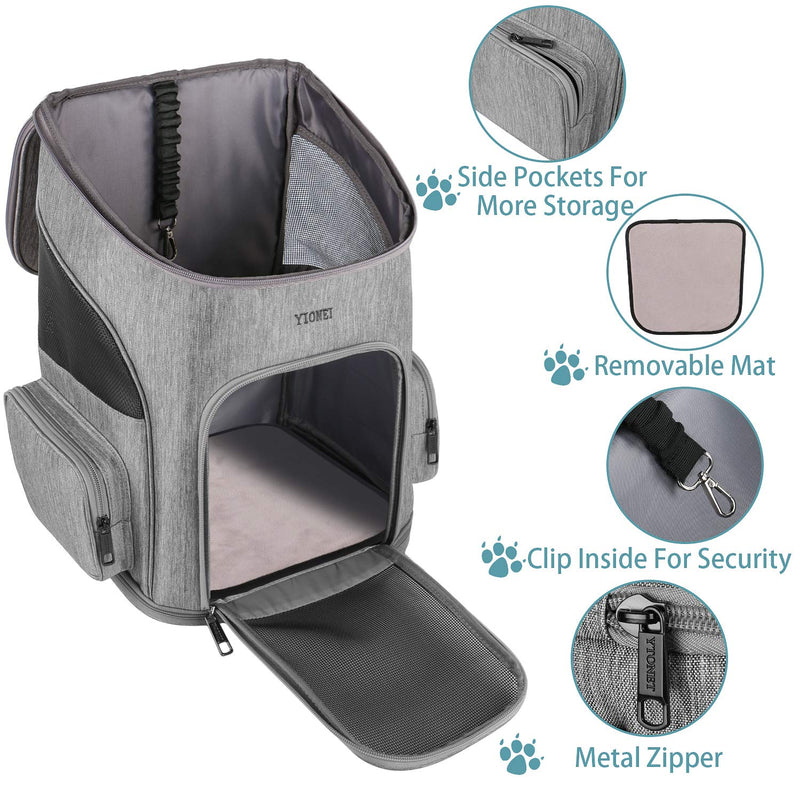 Ytonet Pet Carrier Backpack, Dog Backpack Carrier for Small Dogs Cats, Ventilated Design Breathable Dog Carrier Backpack Cat Bag for Hiking Travel Camping Outdoor Use Austere Grey - PawsPlanet Australia