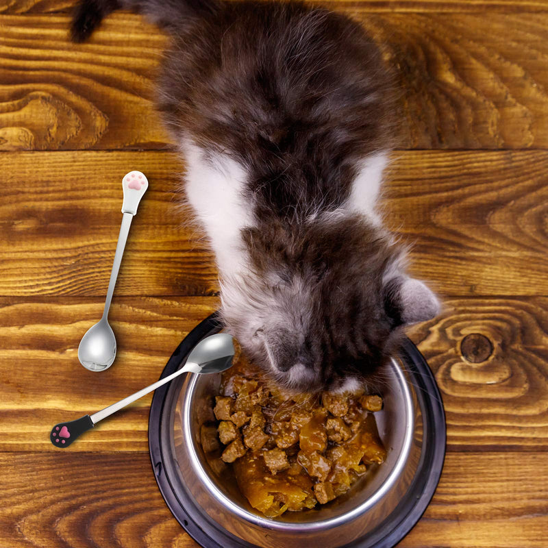 8 Pieces Pet Can Food Spoon Dog Cat Spoon Stainless Steel and Silicone Food Canned Scoop Cute Cat Claw Spoon for Dog and Cat Can Food, White and Black - PawsPlanet Australia