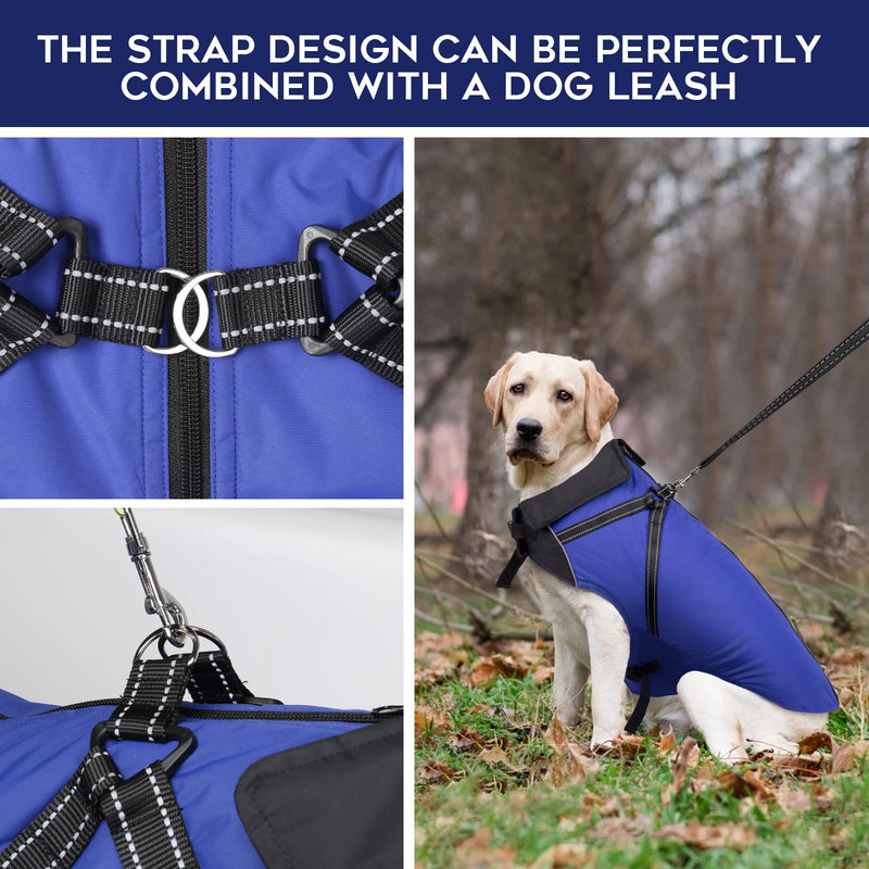 Buddypuppy Dog Coat with Harness, Waterproof Dog Warm Jacket for Fall & Winter, Dog Reflective Raincoat for Small, Large Dogs Blue XL - PawsPlanet Australia