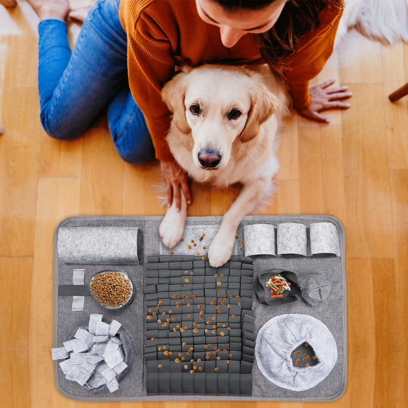 Dog sniffing carpet, washable training mat, feeding mat, sniffing carpet for dogs, smelling training, training mat against boredom and stimulation, slow feeding pad for puppies (66 x 42 cm), grey - PawsPlanet Australia