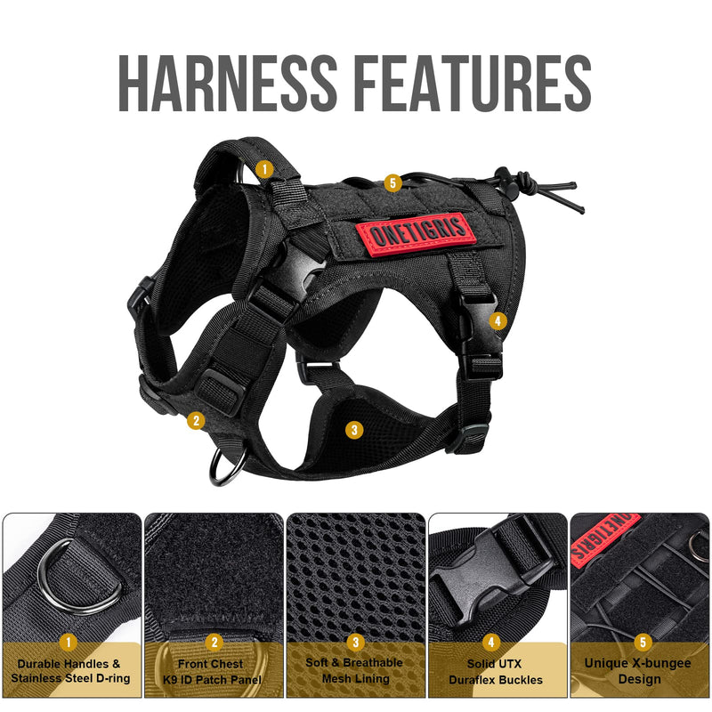 OneTigris Tactical Dog Harness Vest,No-Pull Service Dog Vest with Hook & Loop Panels,Adjustable Dog Vest Harness for Walking Hiking Training(XS, Black) XS - PawsPlanet Australia