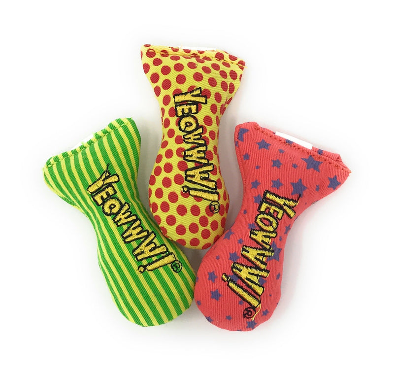 YEOWWW catnip toys for cats - organic very strong catnip fish stinkies sardines cat toys with catnip pack of 3, colourful patterns - 7.5cm long - PawsPlanet Australia