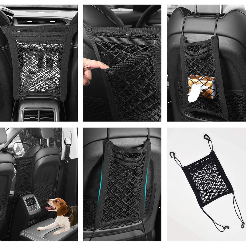 Bestdoggo Dog Car Net 3 Layers Barrier Back Safety Mesh Seat Stretchable Organizer, for Safe Driving, Design for Safety of Driving with Children & Pets Black - PawsPlanet Australia