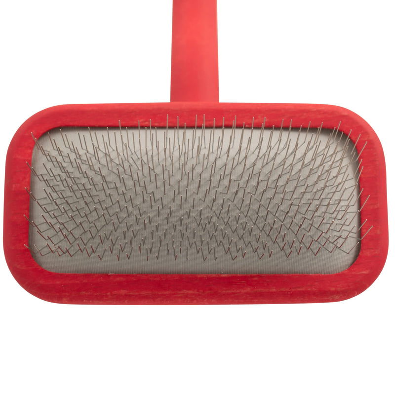 Chris Christensen Dog Brush, Mark II Small Slicker Brush, Groom Like a Professinal, Stainless Steel Pins, Lightweight Beech Wood Body, Ground and Polished Tips, Red - PawsPlanet Australia