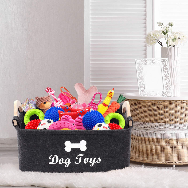 Geyecete Dog Toys Storage Bins - with Wooden Handle, Pet Supplies Storage Basket/Bin Kids Toy Chest Storage Trunk Big Dark Grey - PawsPlanet Australia