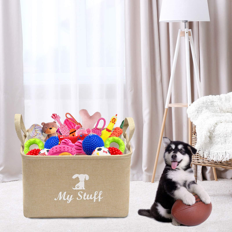 Geyecete Canvas Dog Toy Basket Basket for Dog Toys, Dog Blanket, Dog Clothes Storage - 30cms (12in) x 20cms (8in) x 20cms (8in) Small Beige - PawsPlanet Australia