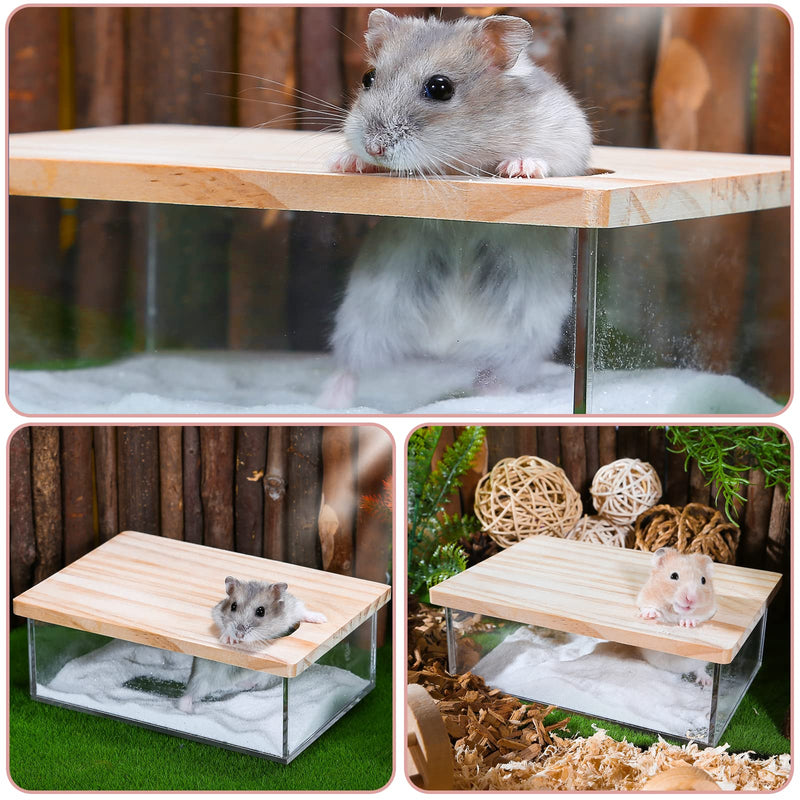 DAMPET 3 Pcs Hamster Sand Bath Set, Acrylic Small Animal's Sand Bath Shower Room with Natural Wood Cover, with Bath Sand and Sand Scoop Digging Sand Container for Hamster Gerbils or Other Small Pets Style1 - PawsPlanet Australia
