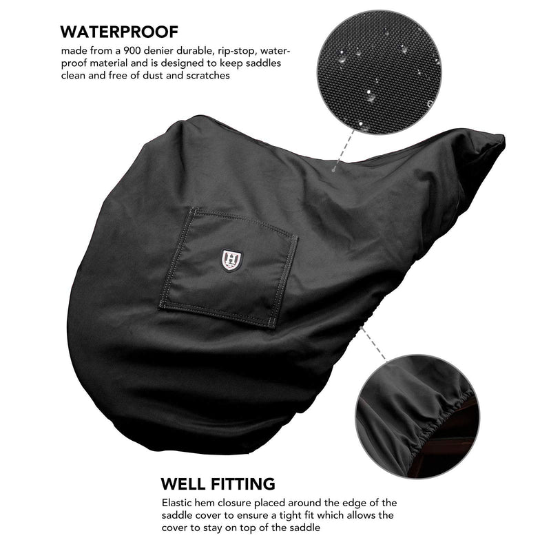 Harrison Howard Premium Waterproof/Breathable Fleece-Lined Saddle Cover Mars Black Dressage-One Size - PawsPlanet Australia